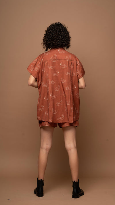 Deep Rust Serene Co-ord Shorts Set in Keep Floating Pattern