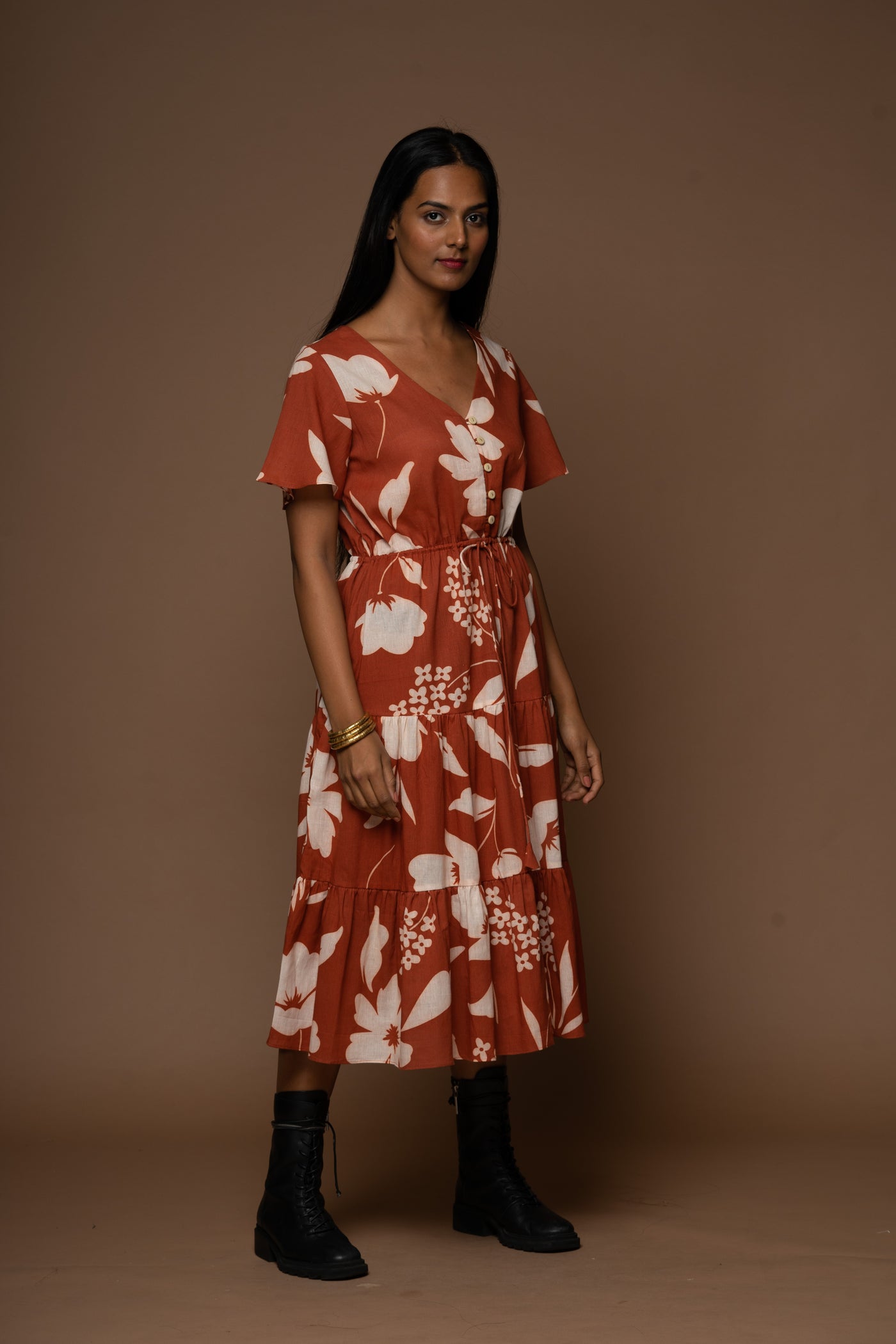 Simple Cinch Midi Dress in Traces of You Pattern