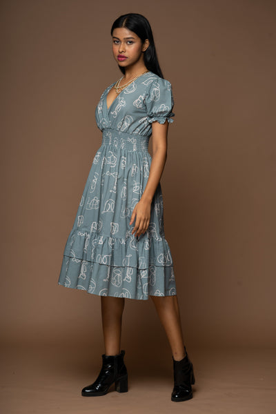 Crisscross Elegance Midi Dress in "And I dream more" Pattern