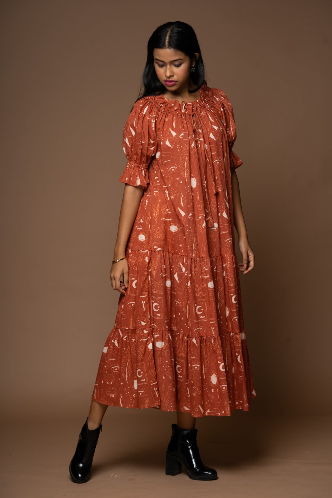 Deep Charm Long Maxi Dress in Unlock Wonderland Pattern