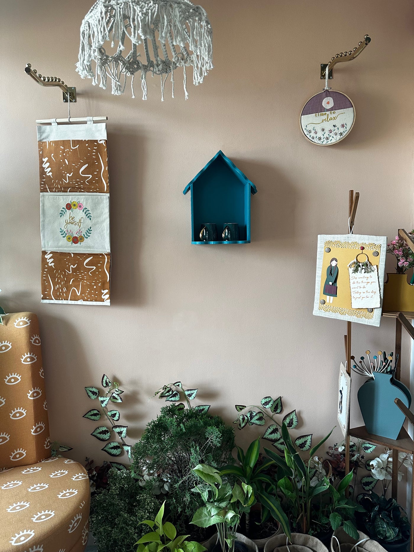 Teal Blue Cottage Cubby Wall Shelf