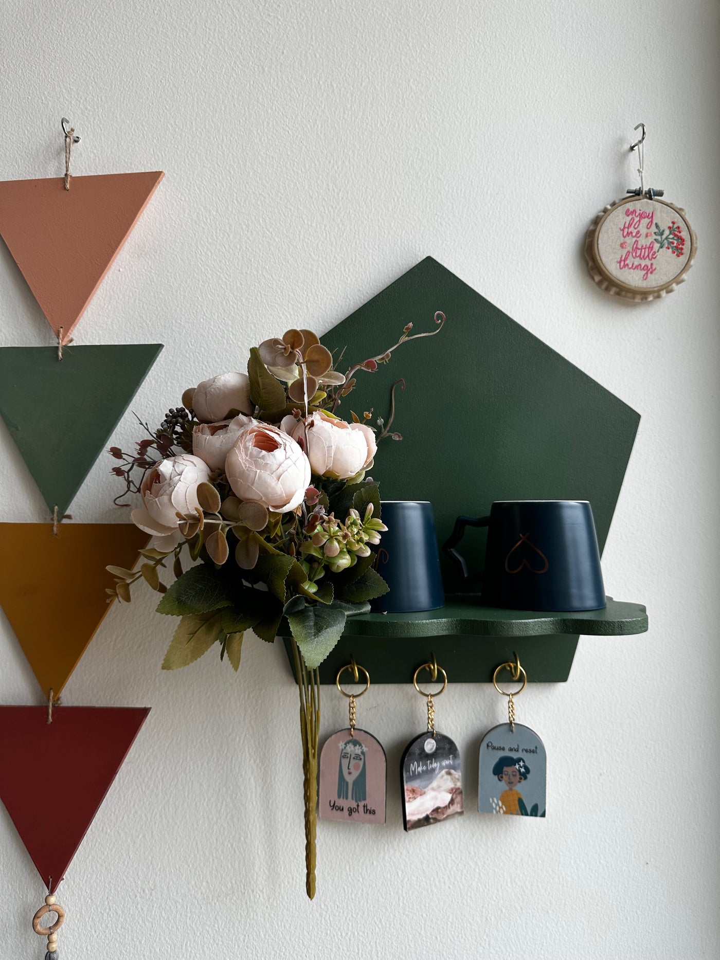 Dark Green Pentagon Peak Wall Shelf