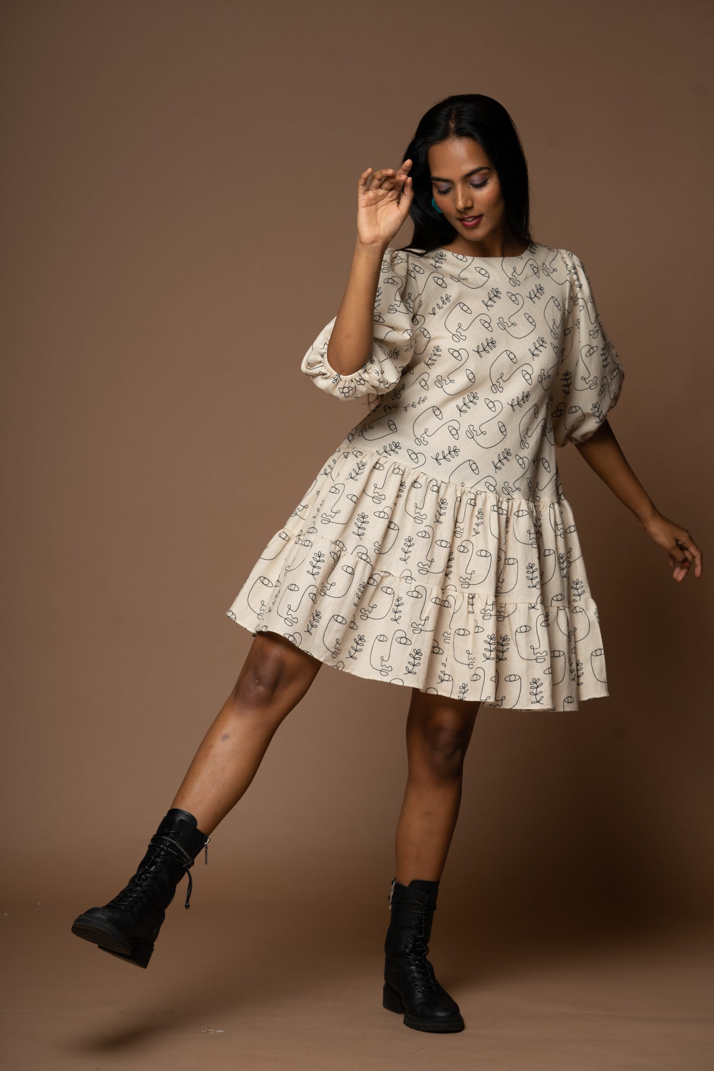 Hushed Murmur Short Boho Dress in Growing Thoughts Pattern