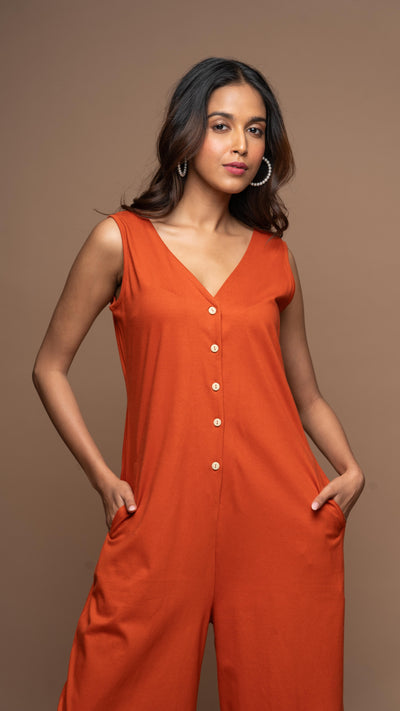 Viva V-neck Jumpsuit in Rust