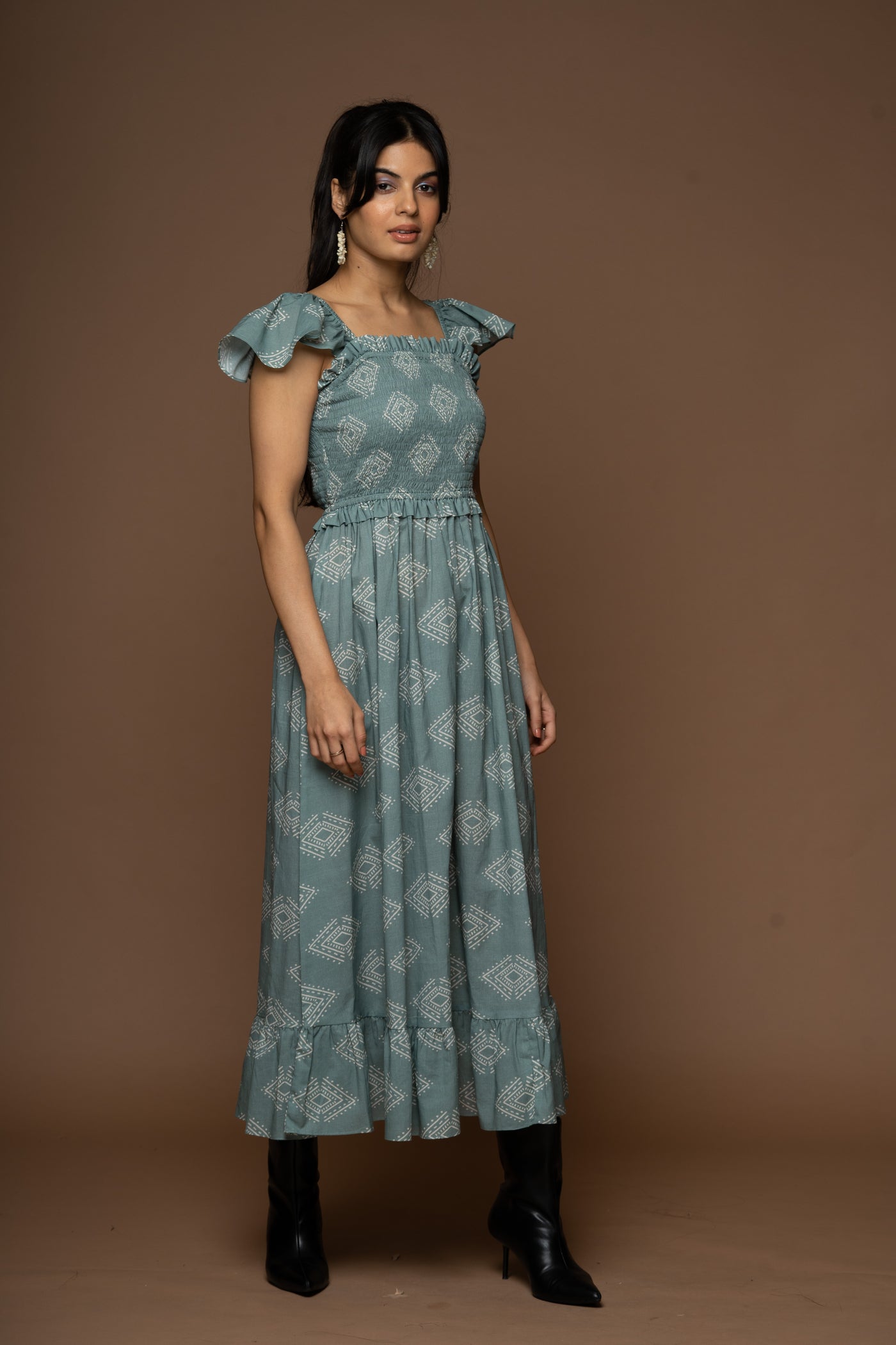 Sky Dance Long Maxi Dress in Diamonds of Bohemia Pattern