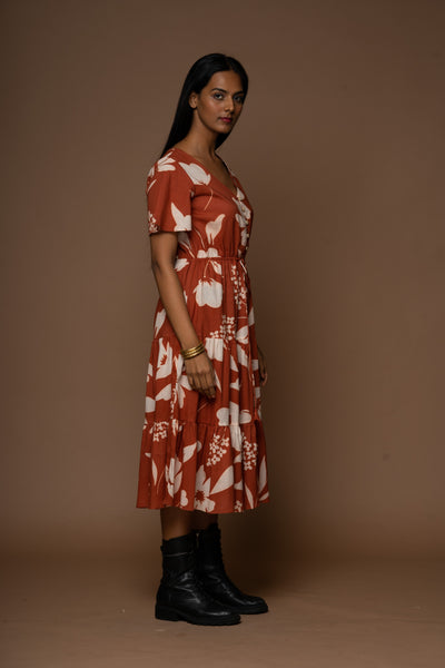 Simple Cinch Midi Dress in Traces of You Pattern