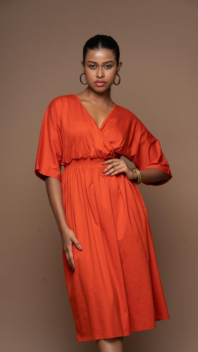 Crisscross Charm Jersey Dress - Rust