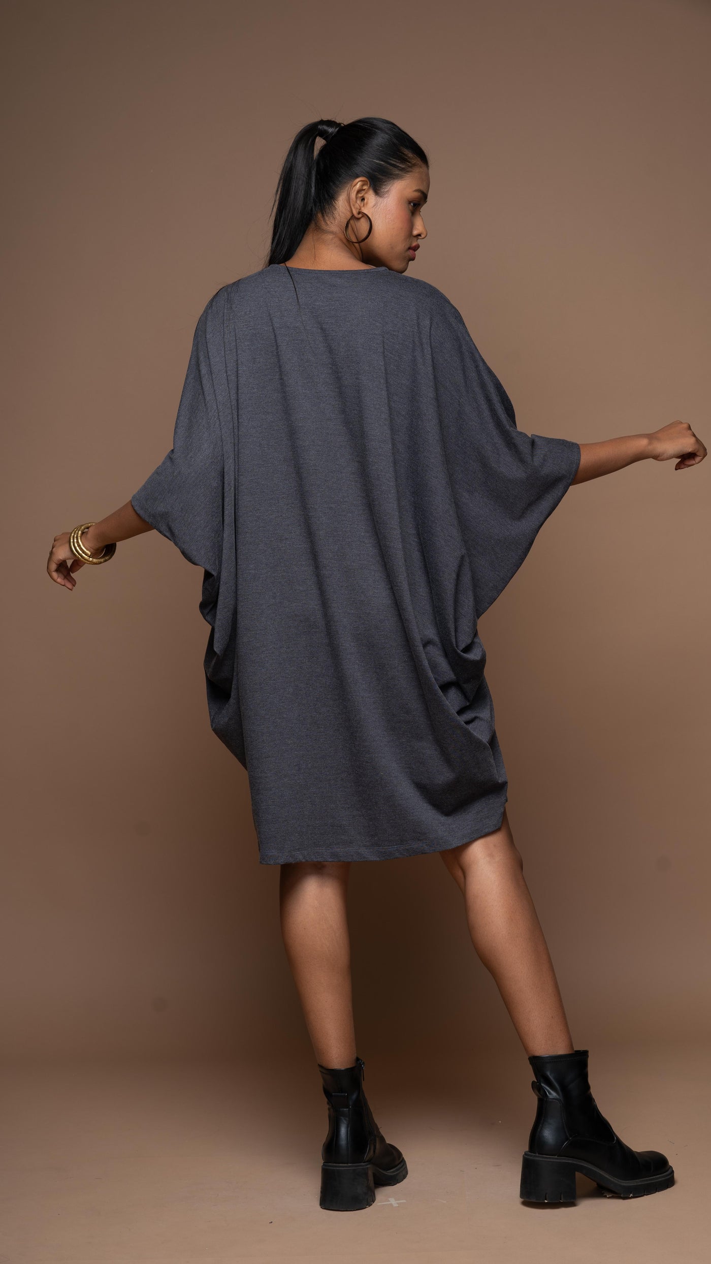 Batwing Breeze Jersey Dress - Charcoal Gray