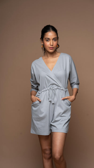 Timeless Crossover Jumpsuit in Gray Blue