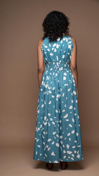 Daring Depths Long Boho Dress in Terrazzo Love Pattern