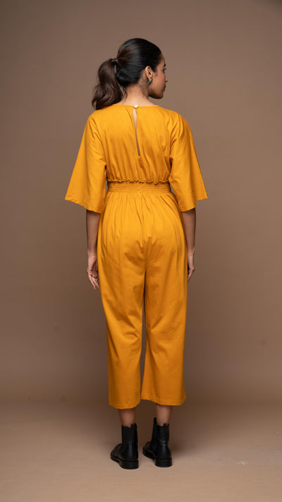 Crossover Charm Jumpsuit in Mustard