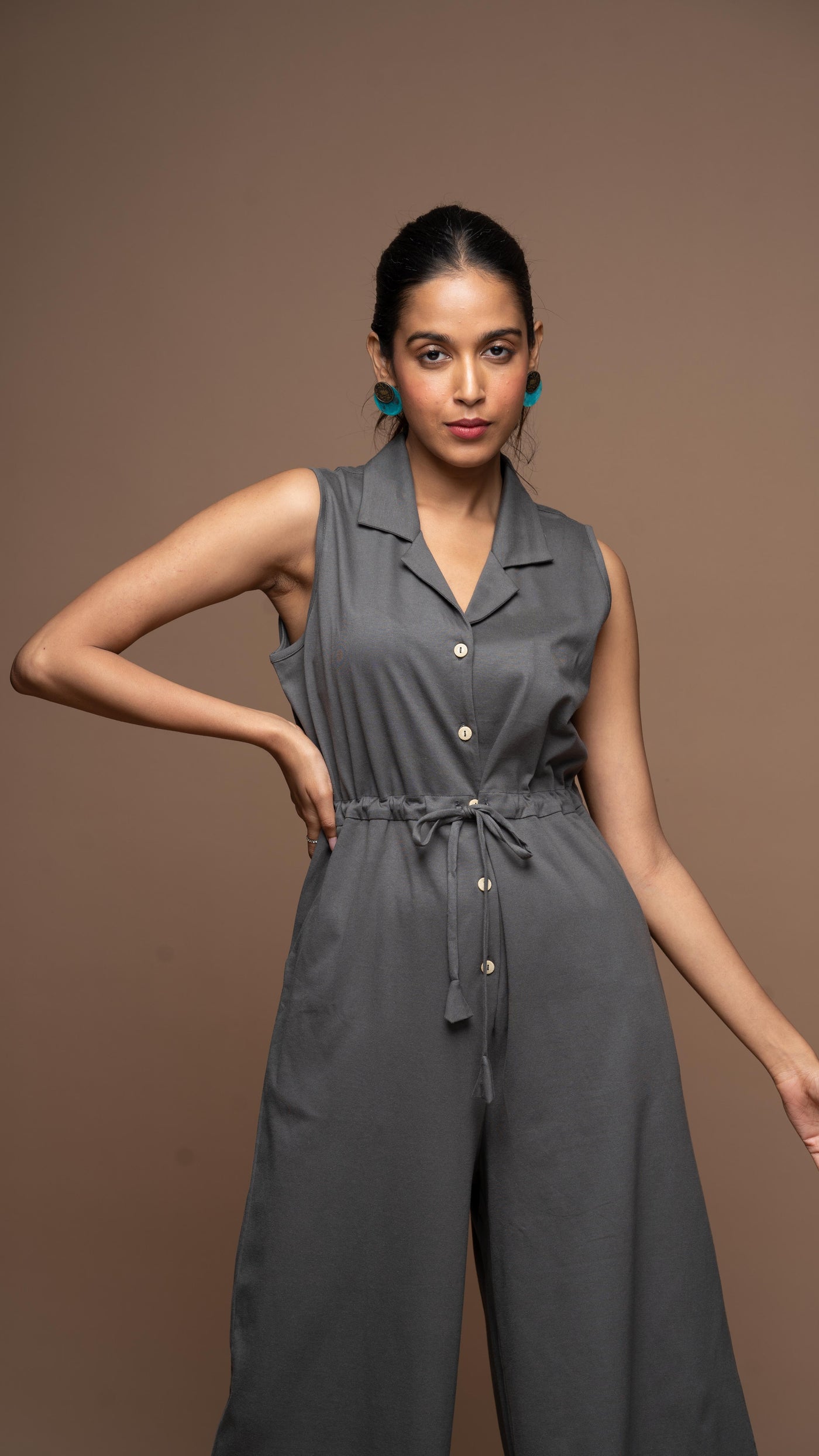 The Collared Look Jumpsuit in Steel Gray