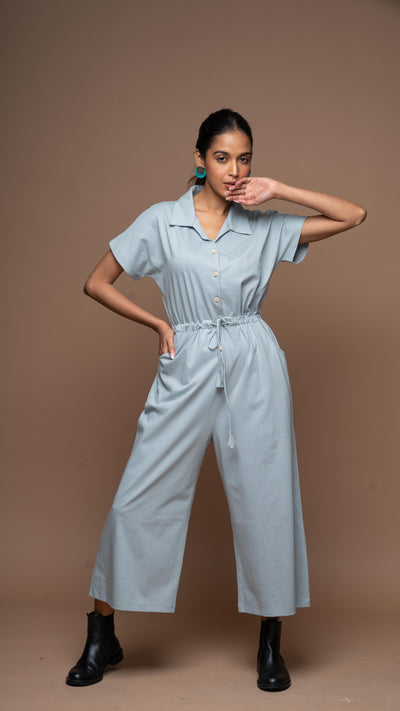 Collarista Jumpsuit in Gray Blue