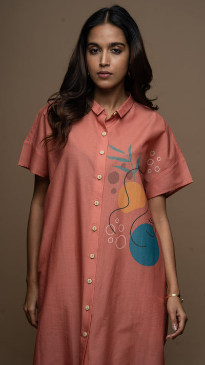 Delicate Coral Peaceful Pause Shirt Dress