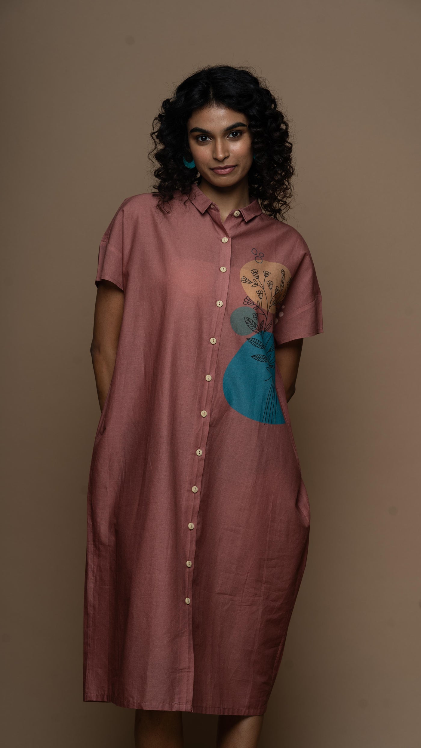 Muted Desert Rose Silhouette Garden Shirt Dress