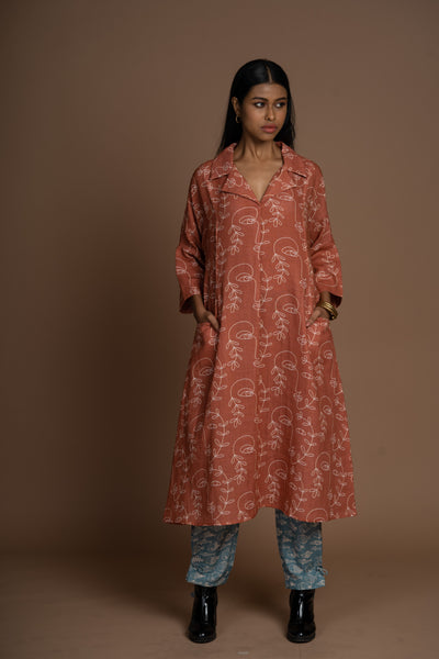 Rust Fira Kurta in Keep Growing Pattern