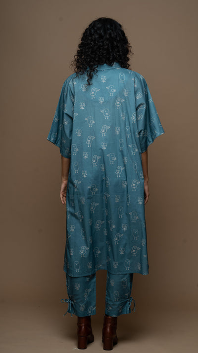 Blue Reya Co-ord Kurta Set in Good morning Pattern