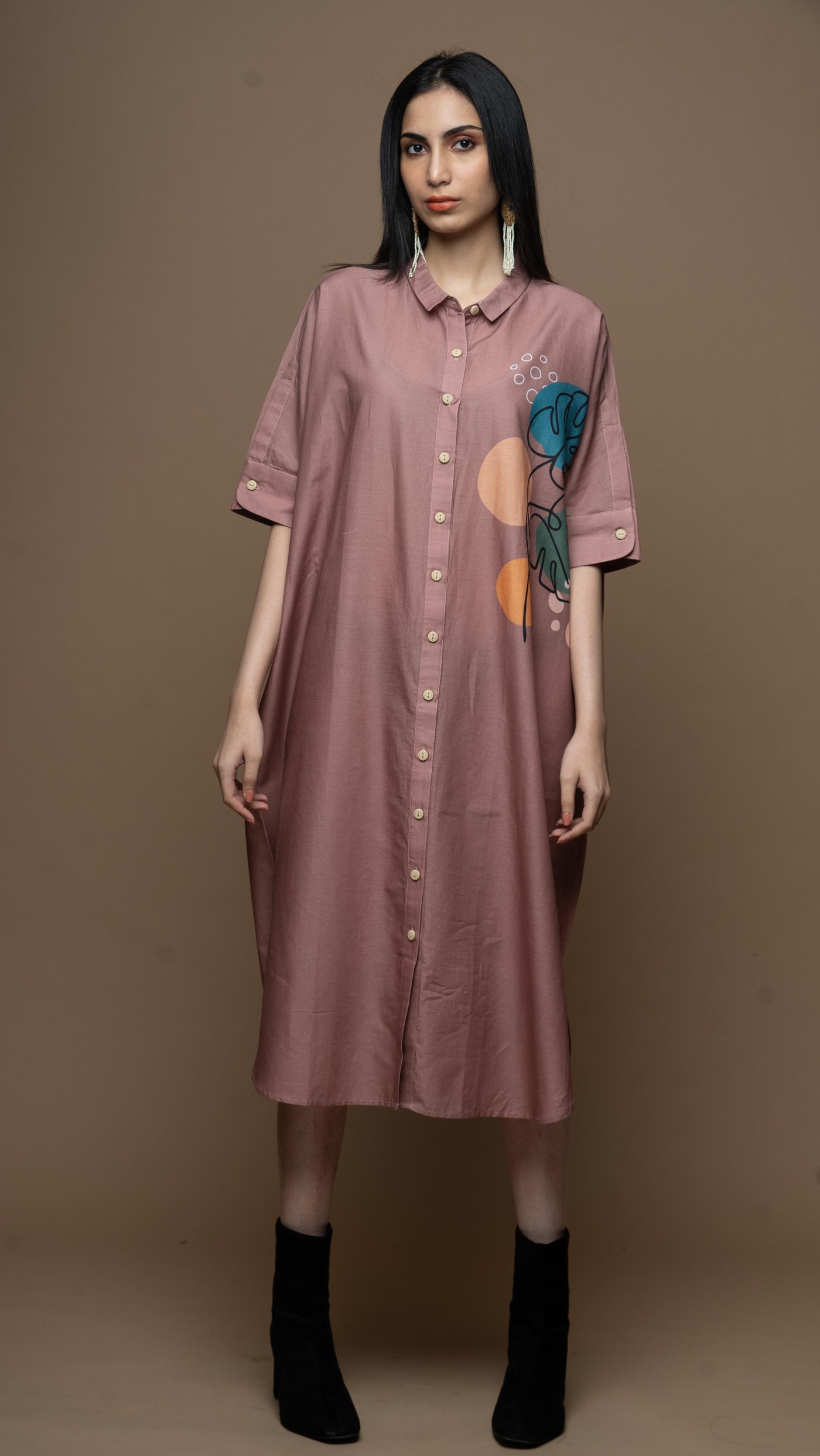 Muted Mauve Leafy Loft Shirt Dress