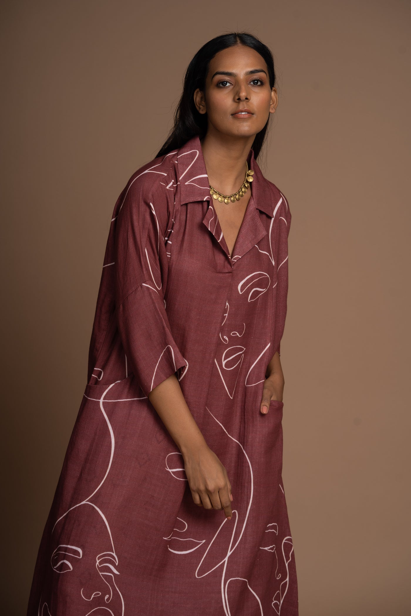 Burgundy Fira Kurta in Shades of Her Pattern