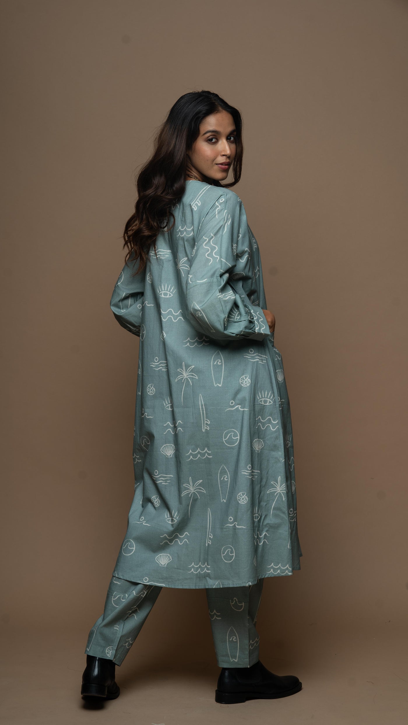 Sage Sana Co-ord Kurta Set in Sound of the sea shells Pattern