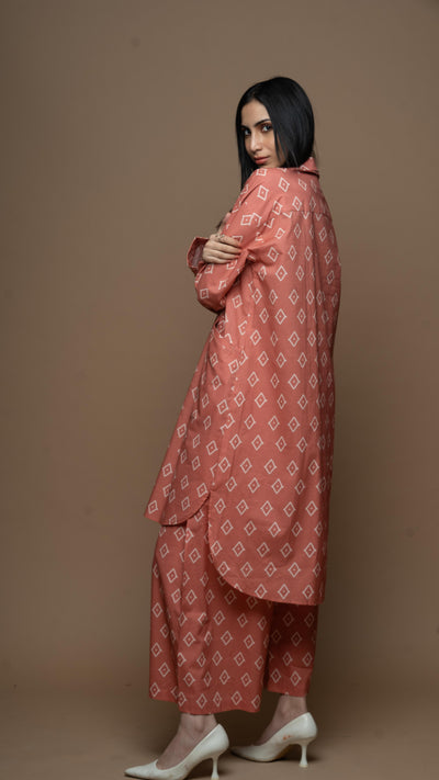 Rose Gold Liora Co-ord Kurta Set in True Gem Pattern