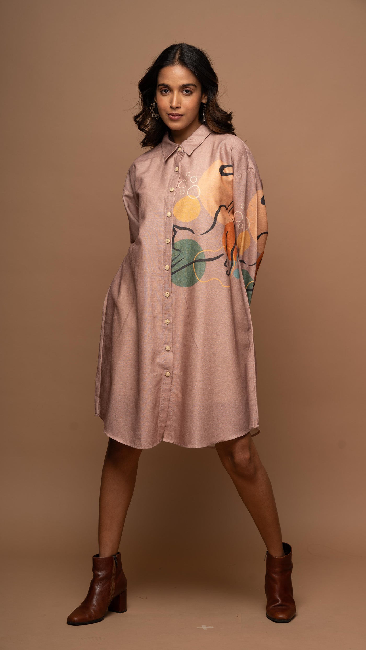 Pale Mauve Zooming Kitty Shirt Dress