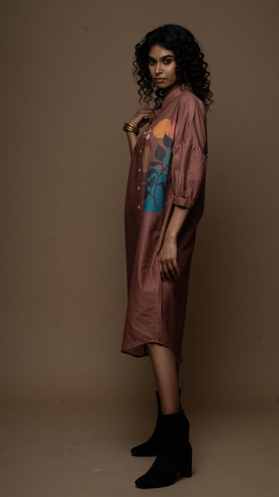 Muted Desert Rose Mystic Leaf Shirt Dress