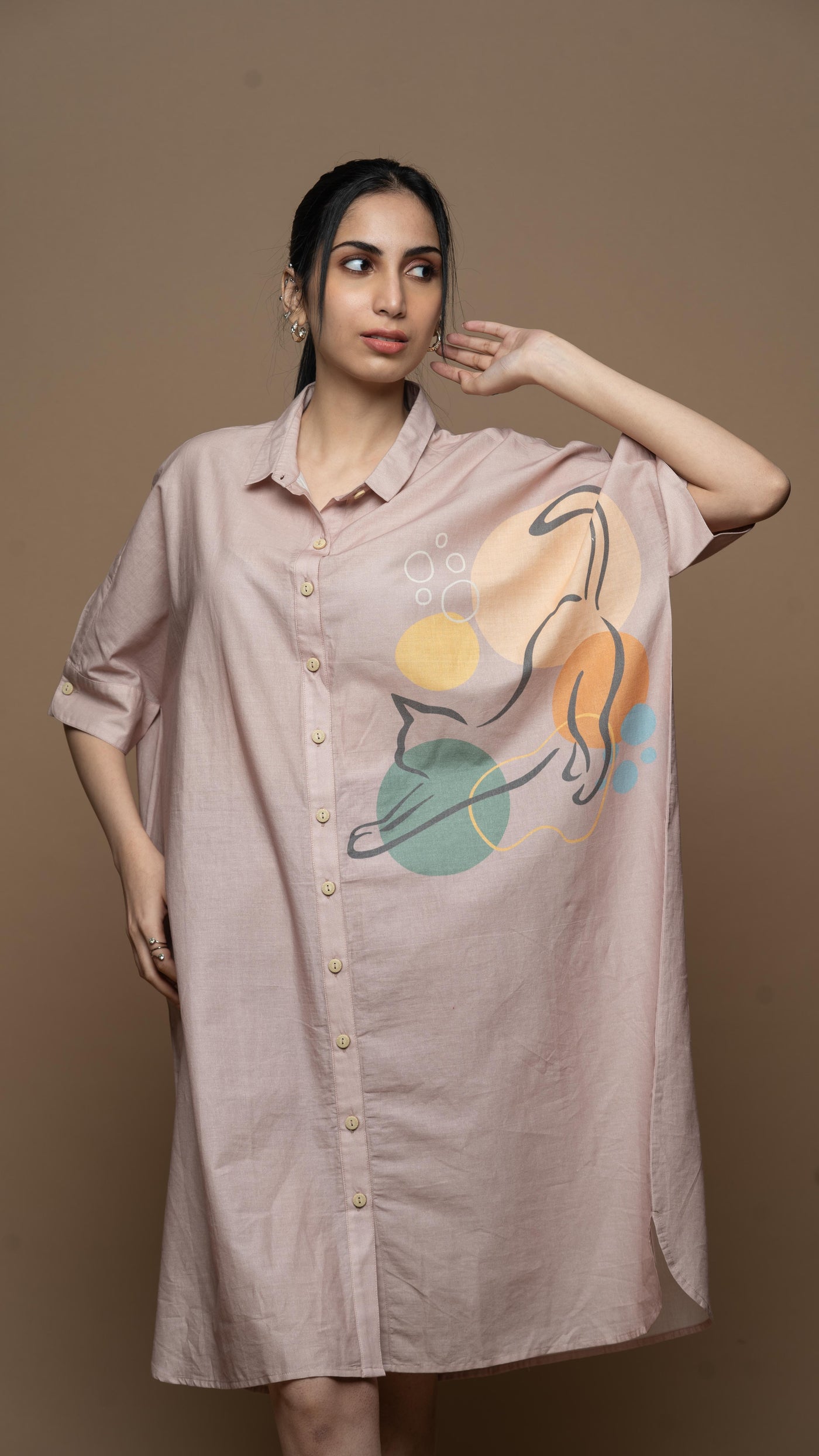 Ombre Mauve Zooming Kitty Shirt Dress