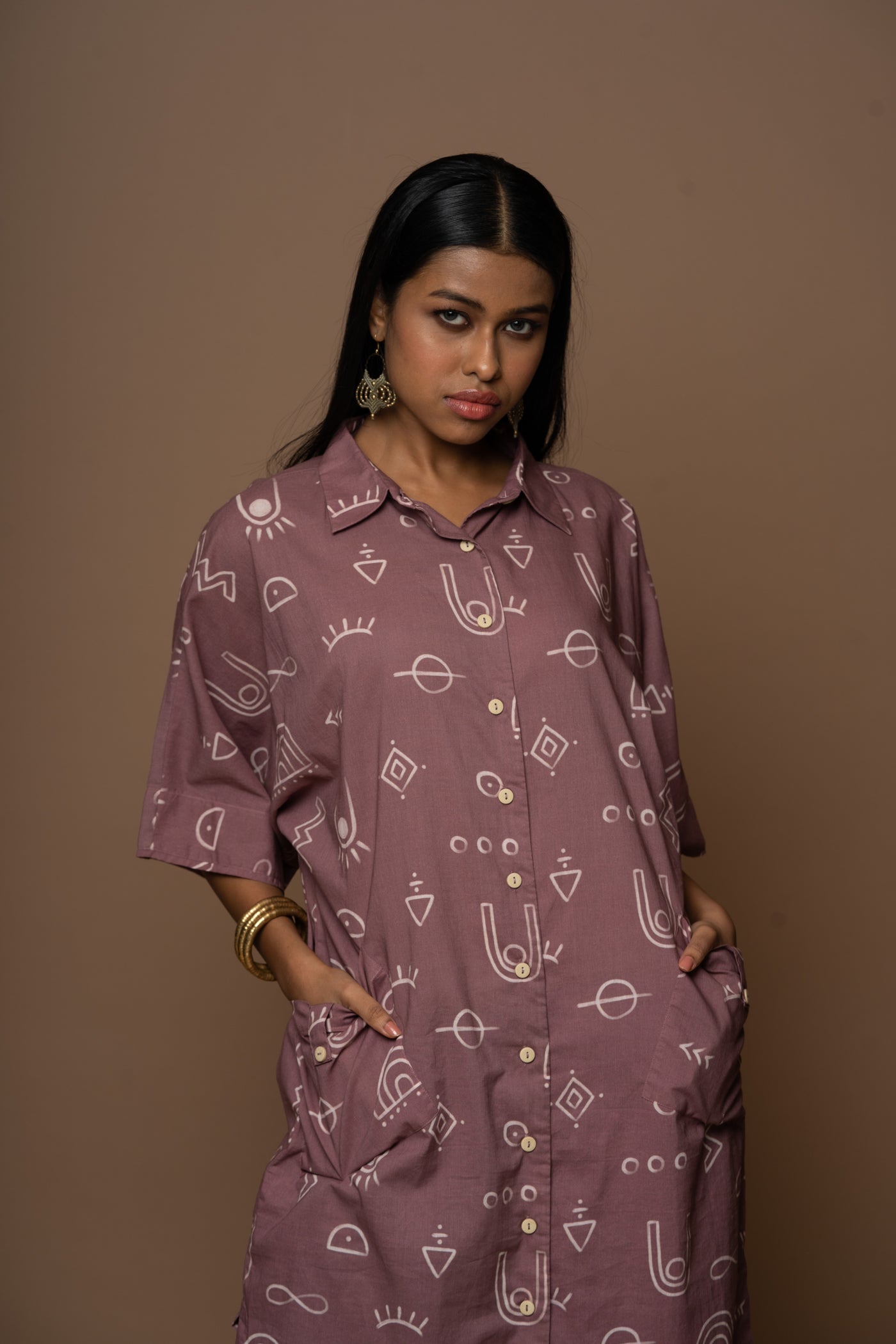 Dusty Mauve Zena Kurta in As boho as it gets Pattern