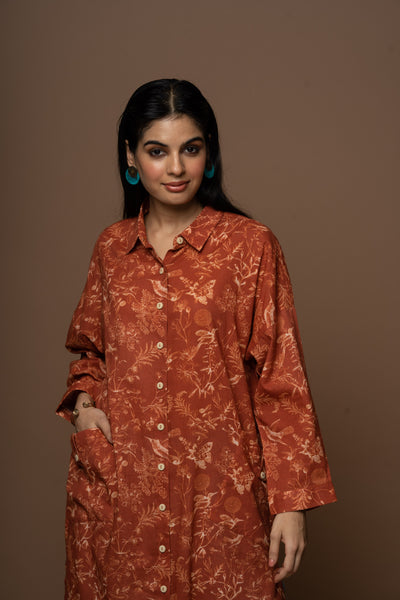 Rust Lira Kurta in Freedom Pattern