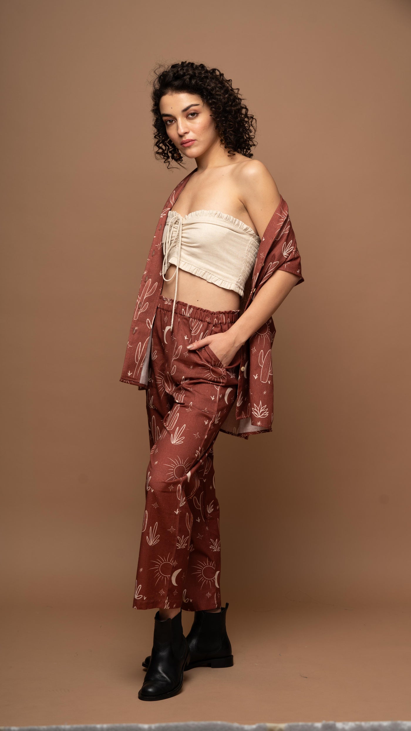 Deep Rust Whimsy Co-ord Pants Set in Siesta in the desert Pattern