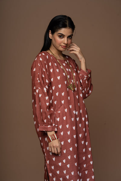 Muted Rust Juno Kurta in In my heart Pattern