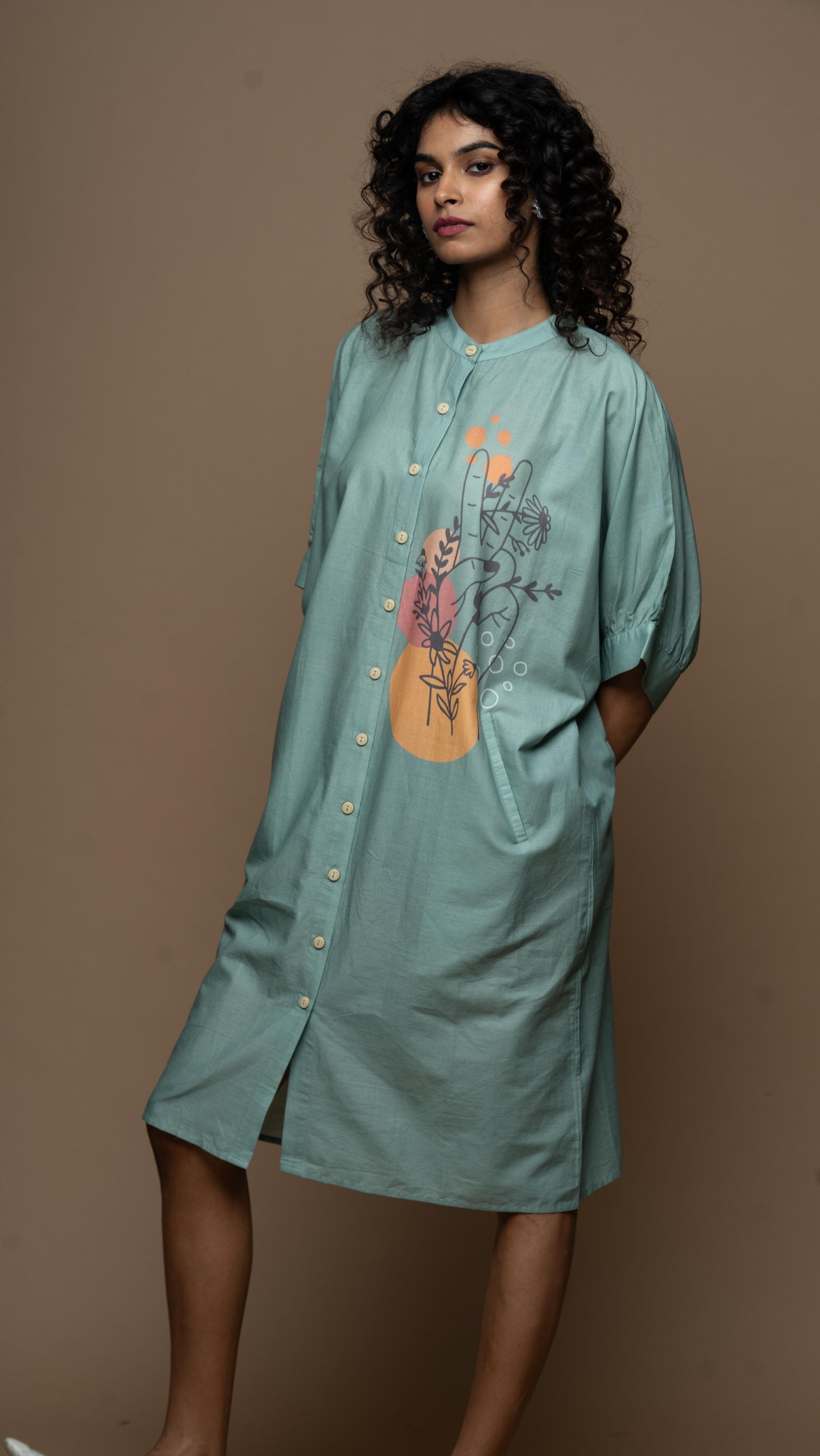 Ombre Sage Peace Messenger Shirt Dress