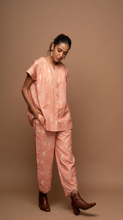 Peach Tranquil Co-ord Pants Set in Siesta in the desert Pattern