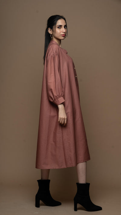 Muted Desert Rose Leafy Elegance Shirt Dress