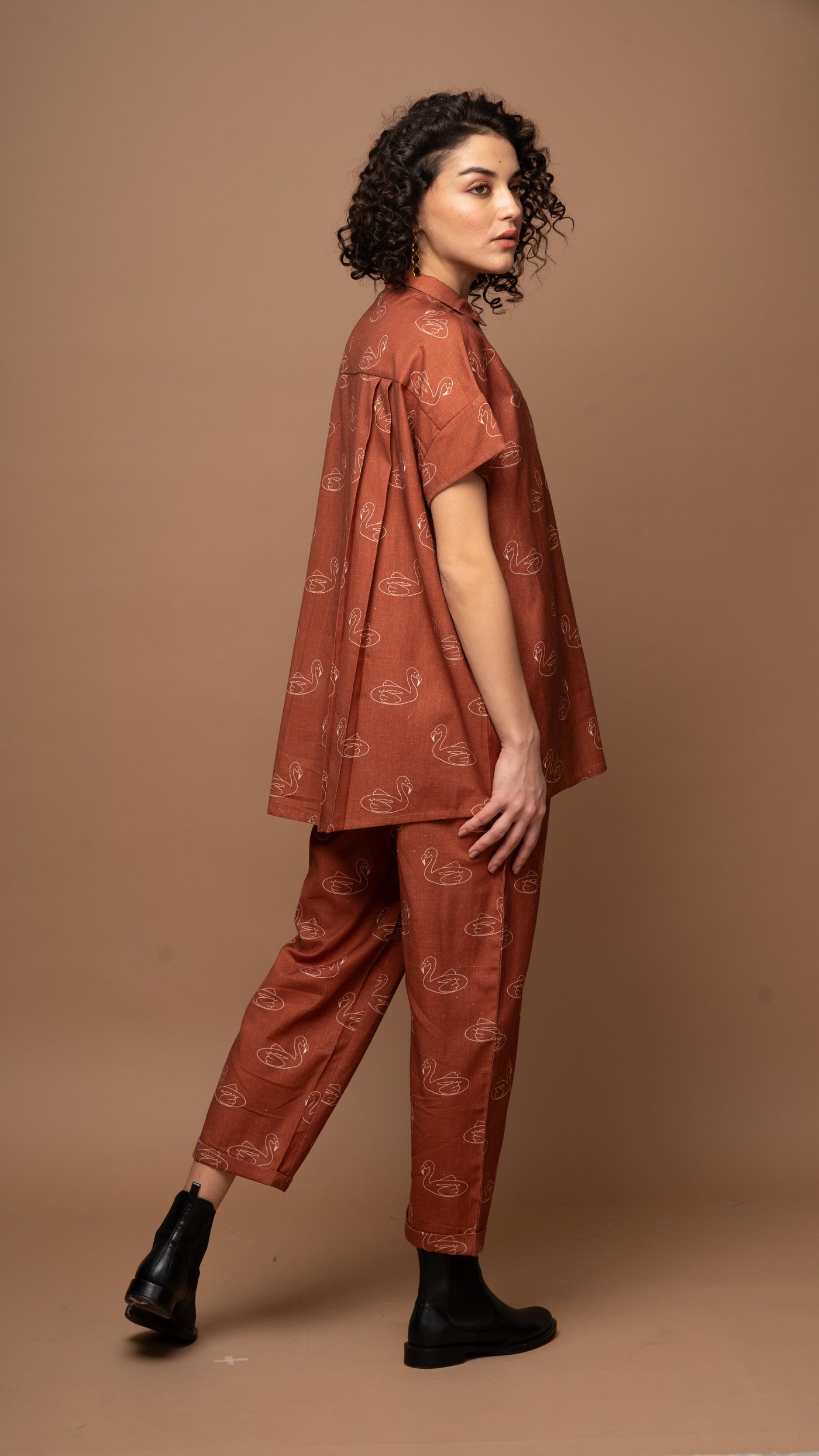 Deep Rust Serene Co-ord Pants Set in Keep Floating Pattern