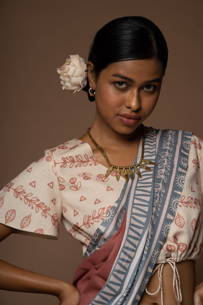 Striped Blossoms Cotton Sari