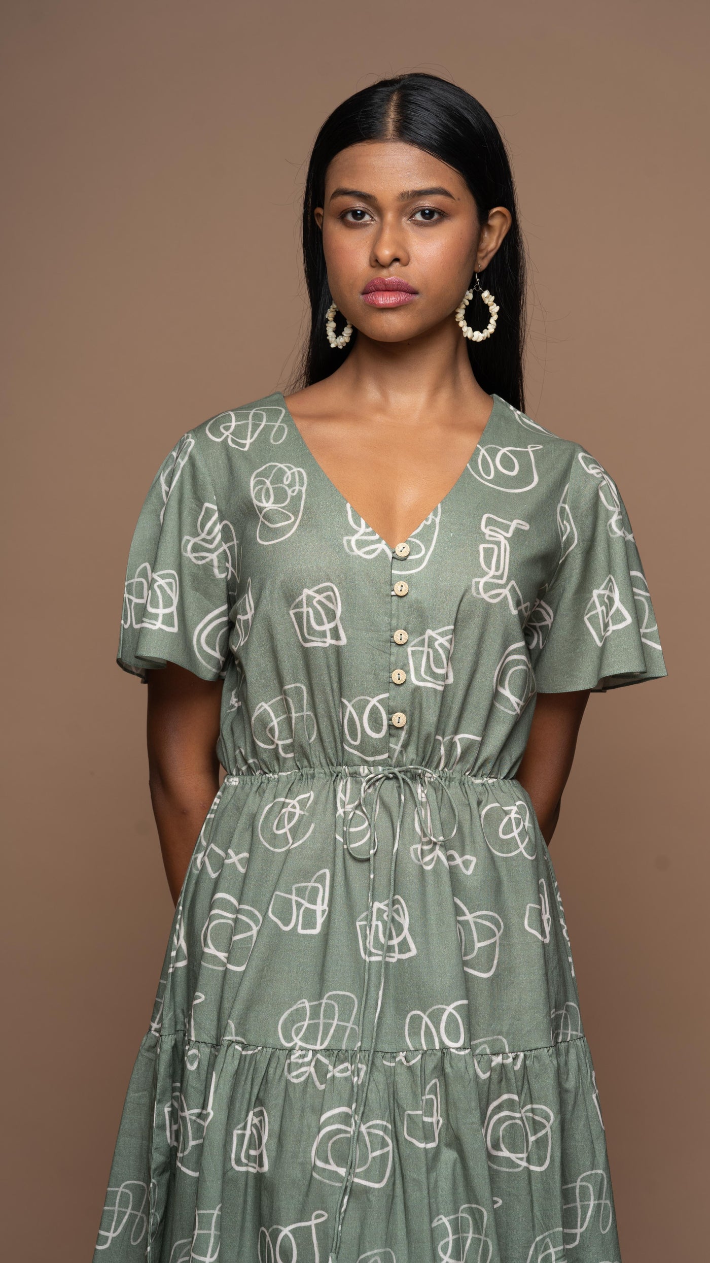 Simple Cinch Midi Dress in And I Dream More Pattern