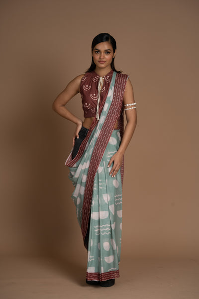 Waves of Geometry Cotton Sari