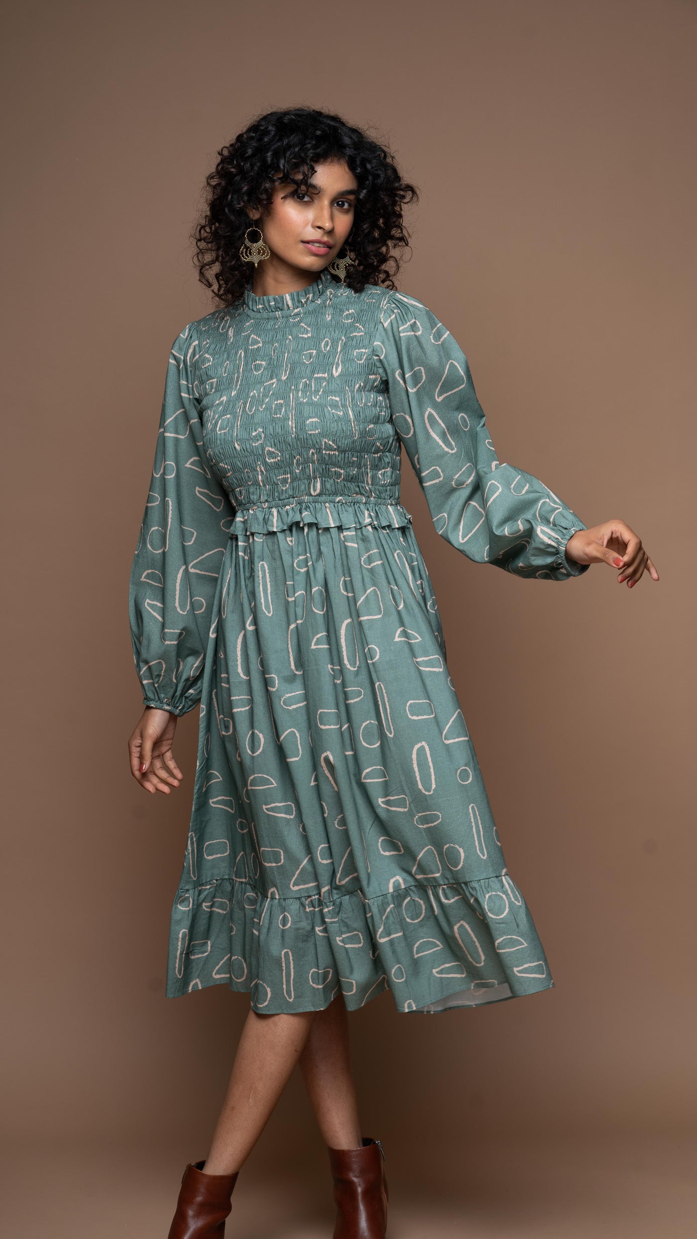 Ocean Whisper Midi Dress in Mystery Geometric Pattern