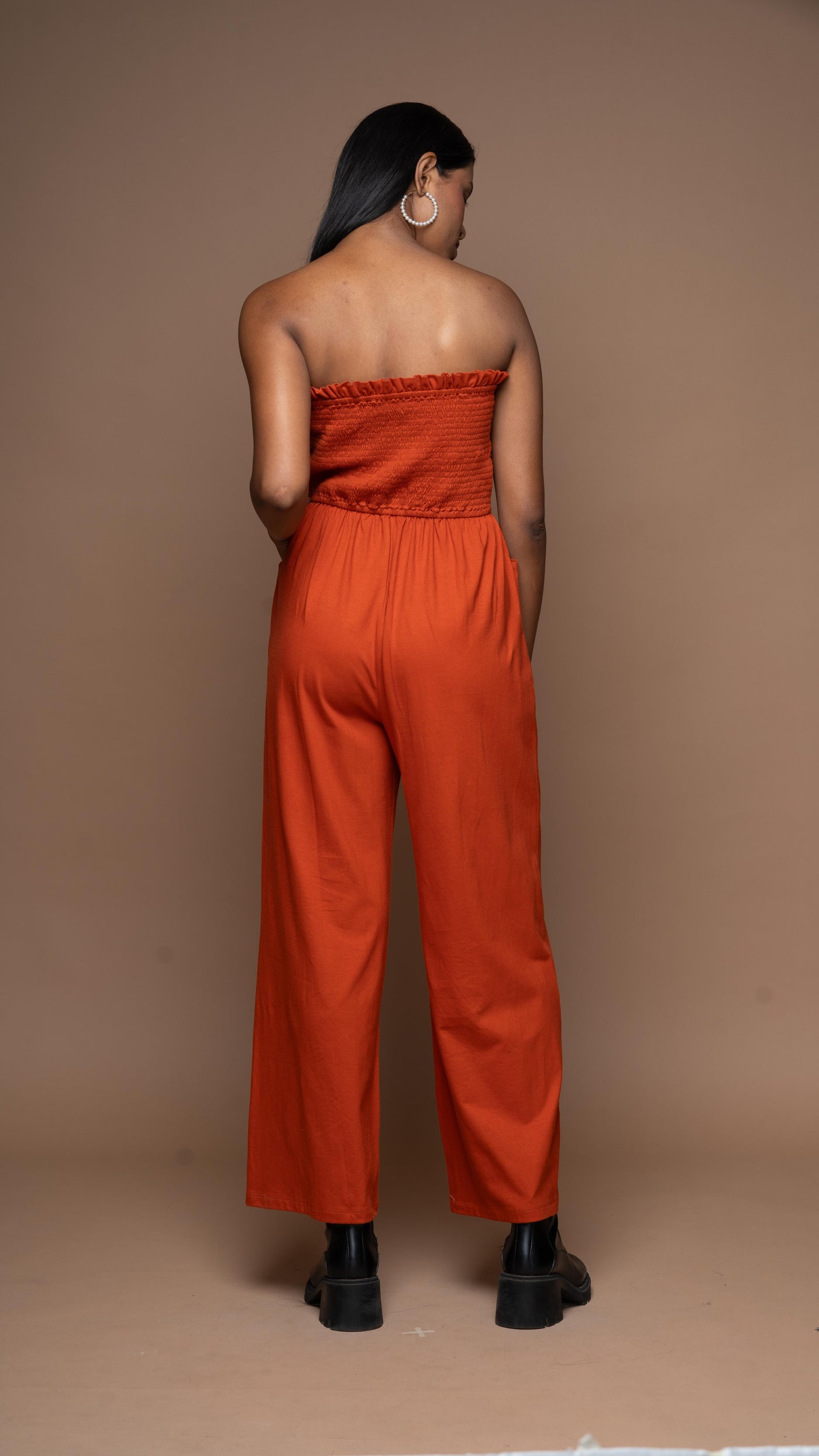 Strapless Vibe Jumpsuit in Rust