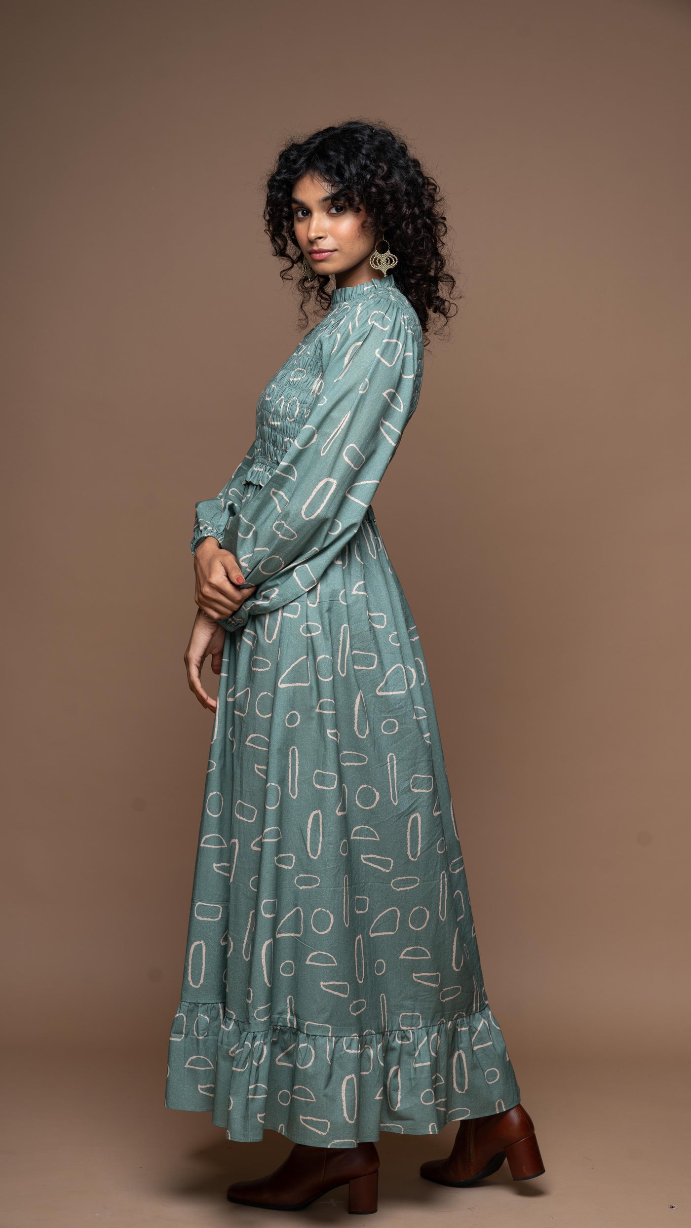 Ocean Whisper Long Maxi Dress in Mystery Geometric Pattern