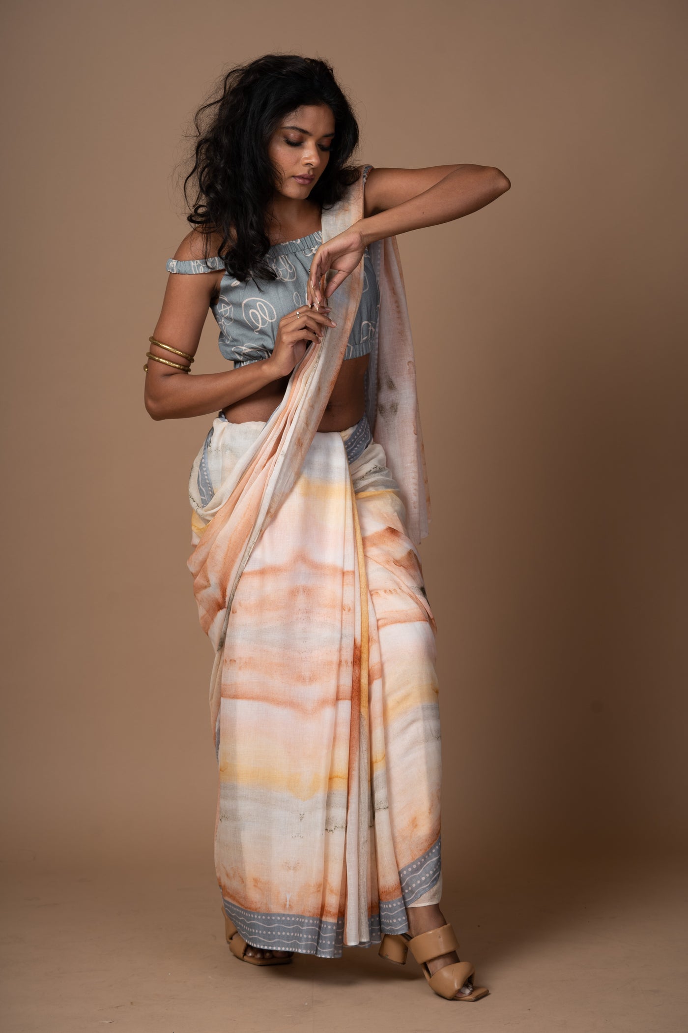 Dreamy Ripples Cotton Sari