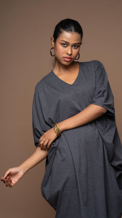 Batwing Breeze Jersey Dress - Charcoal Gray