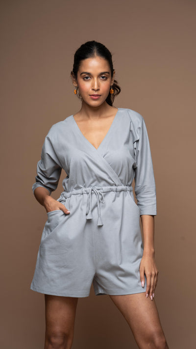 Timeless Crossover Jumpsuit in Gray Blue