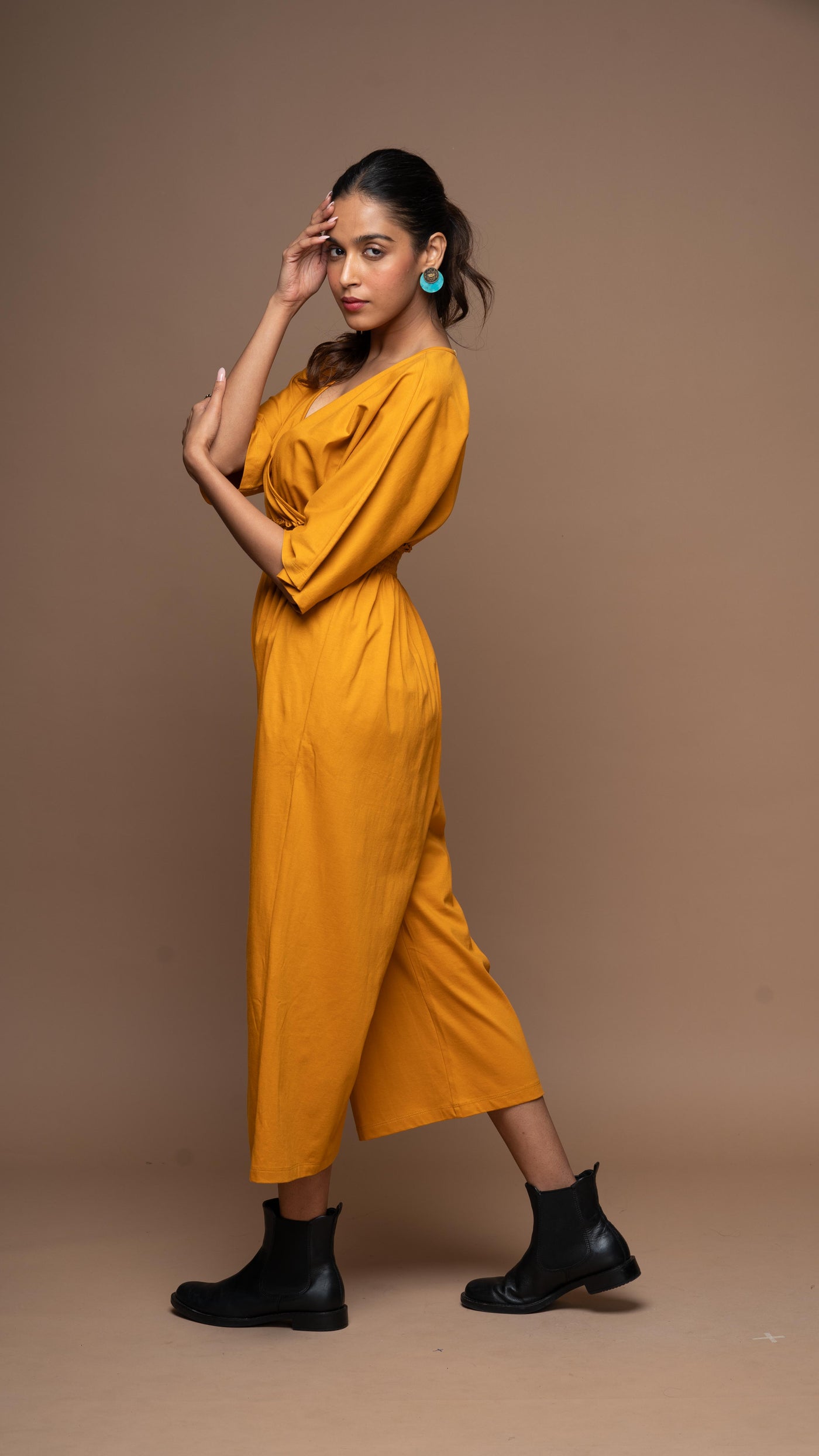 Crossover Charm Jumpsuit in Mustard