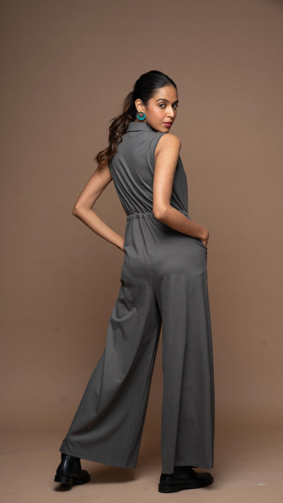 The Collared Look Jumpsuit in Steel Gray