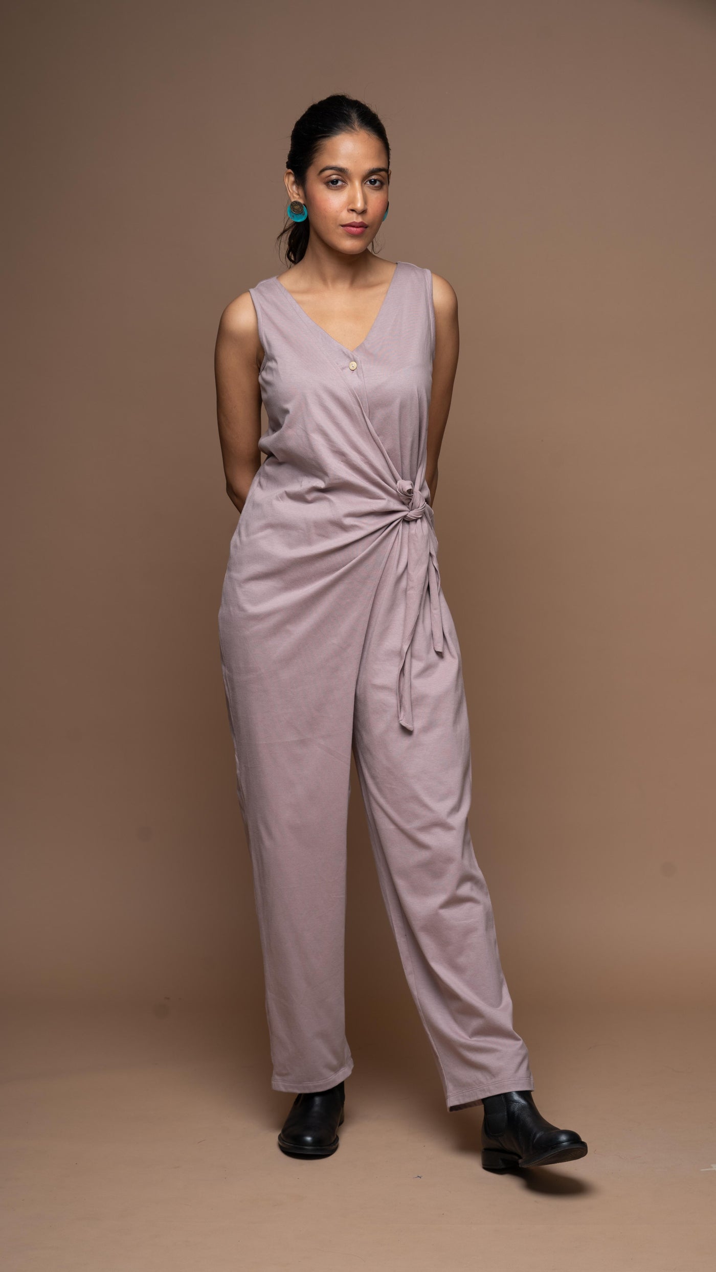 Knot & Twist Jumpsuit in Pale Mauve