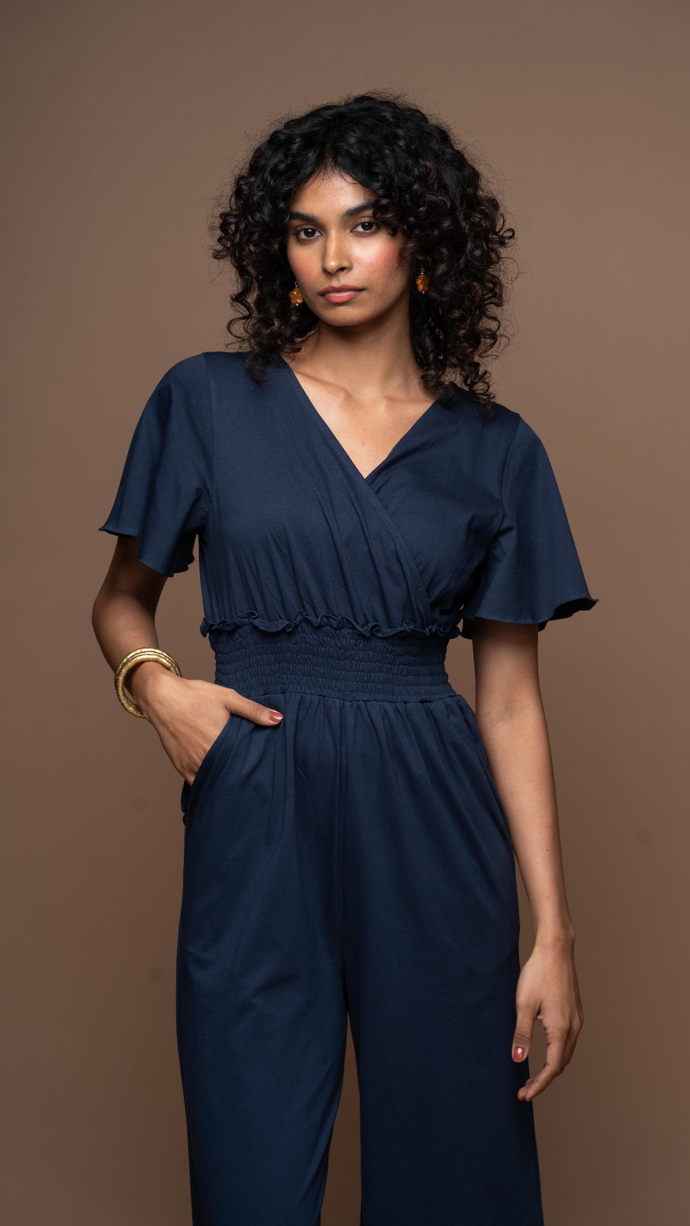 Chic Crossover Jumpsuit in Navy Blue