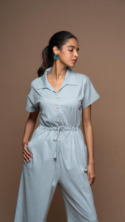 Collarista Jumpsuit in Gray Blue